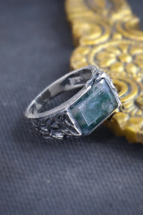 Green Moss Agate Men's Ring